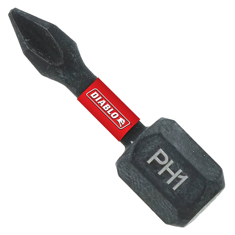 Diablo DPH11P5 Drive Bit, #1 Drive, Phillips Drive, 1/4 in Shank, Hex Shank, 1 in L