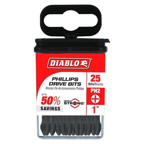Diablo DPH21P25 Drive Bit, #2 Drive, Phillips Drive, 1/4 in Shank, Hex Shank, 1 in L
