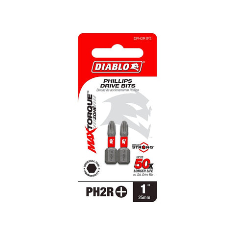 Diablo DPH2R1P2 Reducing Screwdriver Insert Bit, #2 Drive, Phillips Drive, 1/4 in Shank, Hex Shank, 1 in L