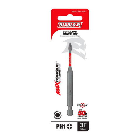 Diablo DPH235P1 Drive Bit, #2 Drive, Phillips Drive, 1/4 in Shank, Hex Shank, 3-1/2 in L
