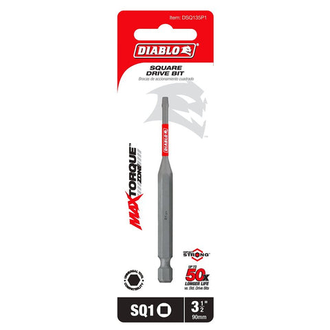 Diablo DSQ135P1 Drive Bit, #1 Drive, Square Drive, 1/4 in Shank, Hex Shank, 3-1/2 in L