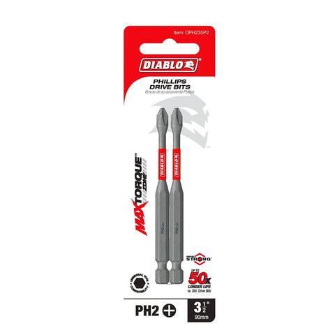 Diablo DPH235P2 Drive Bit, #2 Drive, Phillips Drive, 1/4 in Shank, Hex Shank, 3-1/2 in L