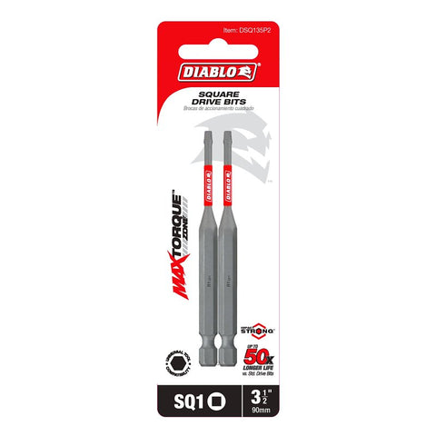 Diablo DSQ135P2 Drive Bit, #1 Drive, Square Drive, 1/4 in Shank, Hex Shank, 3-1/2 in L
