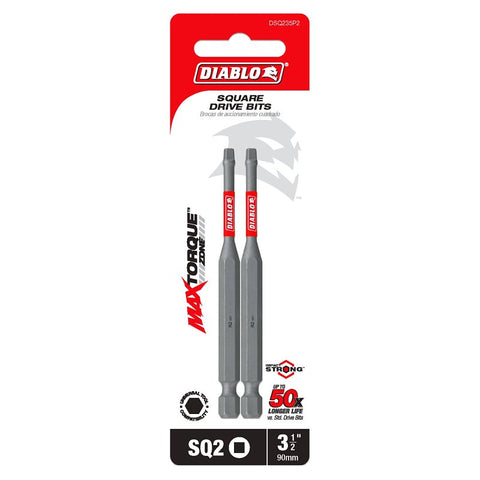 Diablo DSQ235P2 Drive Bit, #2 Drive, Square Drive, 1/4 in Shank, Hex Shank, 3-1/2 in L