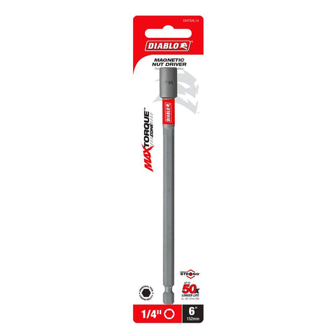 Diablo DNTSXL14 Magnetic Nut Setter, 1/4 in Drive, 6 in L, 1/4 in L Shank, Hex Shank
