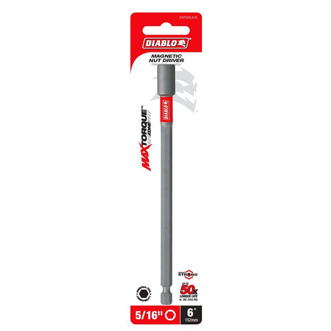 Diablo DNTSXL516 Magnetic Nut Setter, 5/16 in Drive, 6 in L, 1/4 in L Shank, Hex Shank