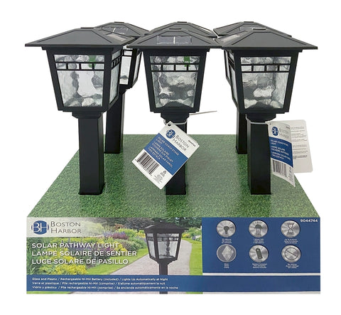 Boston Harbor 26072 Solar Coach Stake Light, NI-Mh Battery, AA Battery, 1-Lamp, Plastic and Glass Fixture, Black, Pack of 6