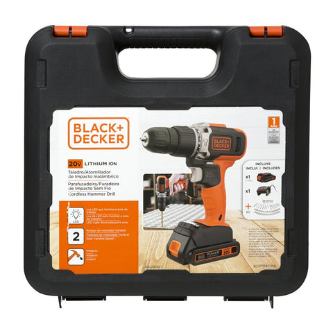 Black+Decker BCD704C1-B3 Hammer Drill, Battery Included, 20 V, 1.5 Ah, 10 mm Chuck, 1400 rpm Speed