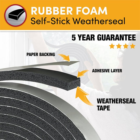 Frost King R738H Weatherseal Tape, 3/8 in W, 10 ft L, 7/16 in Thick, Rubber Foam, Black