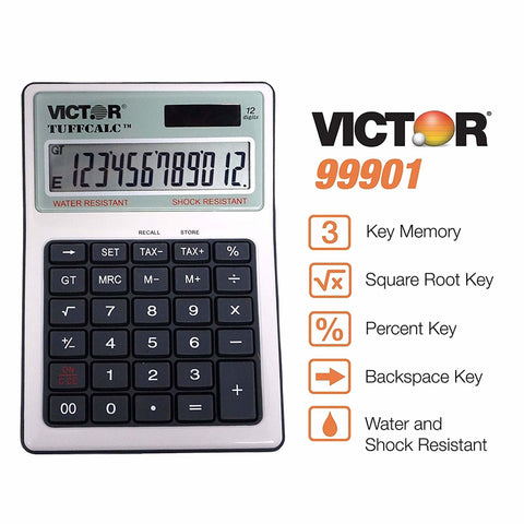 Victor Tuffcalc Silver 12 digit Solar Powered Deluxe Desktop Calculator