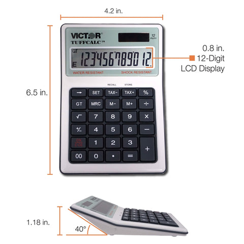 Victor Tuffcalc Silver 12 digit Solar Powered Deluxe Desktop Calculator