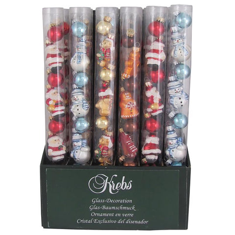 Christmas by Krebs Multicolored Mini Figural/Ball Tube Displayer Ornaments, Pack of 18