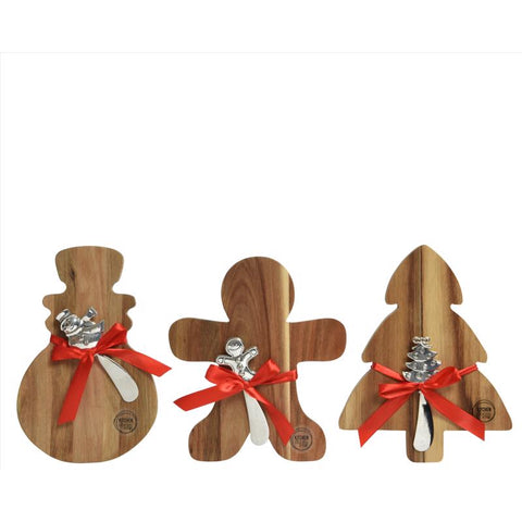 KitchenGoods Red Gingerbread Man/Snowman/Tree Acacia Cheese Boards 8.5 in., Pack of 12