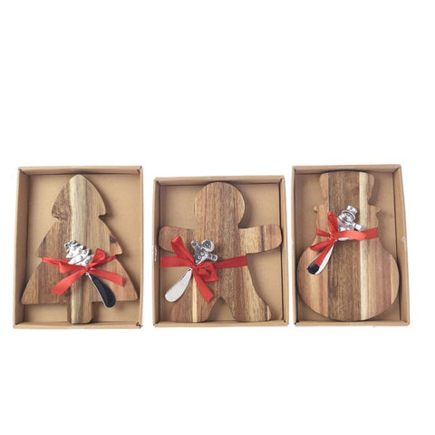KitchenGoods Red Gingerbread Man/Snowman/Tree Acacia Cheese Boards 8.5 in., Pack of 12