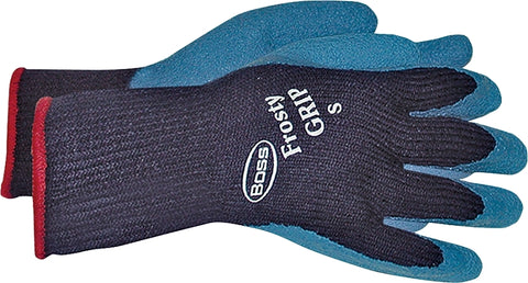 Boss Frosty GRIP Series 8439L Protective Gloves, L, Knit Cuff, Latex Coating, Acrylic Glove, Blue