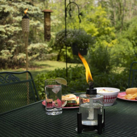 TIKI Black/Clear Glass/Metal 6.5 in. Elevated Tabletop Torch 1 pc, Pack of 6