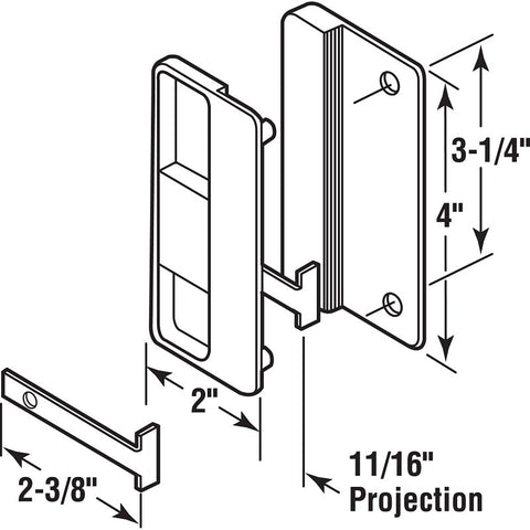 Prime-Line A 150 Door Latch and Pull, 2 in W, 4 in H, Plastic/Steel