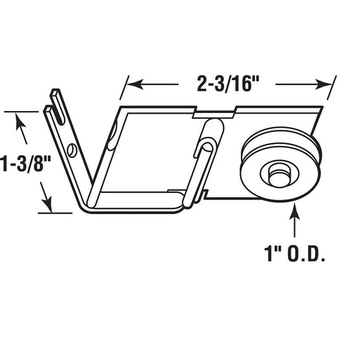 Prime-Line B 517 Roller Assembly, 1 in Dia Roller, 1/4 in W Roller, Aluminum/Plastic/Steel, Gray