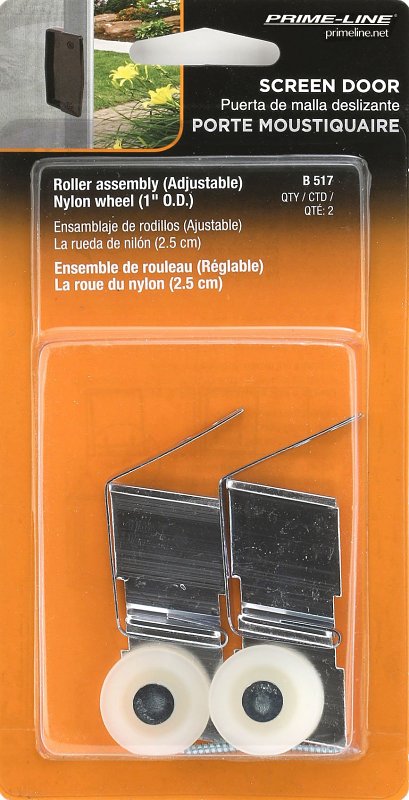 Prime-Line B 517 Roller Assembly, 1 in Dia Roller, 1/4 in W Roller, Aluminum/Plastic/Steel, Gray
