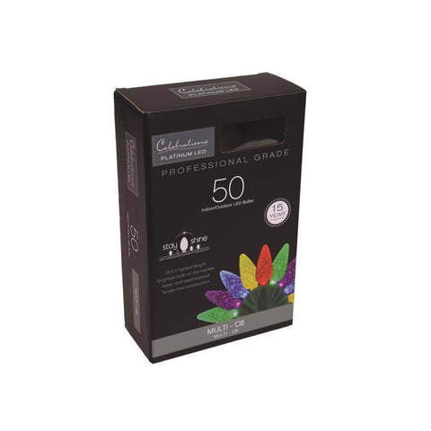 Celebrations Platinum LED C6 Multicolored 50 ct String Christmas Lights 25 ft., Pack of 12