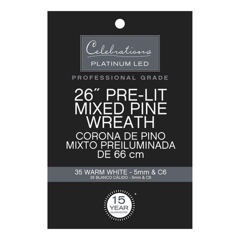 Celebrations Platinum 26 in. D LED Prelit Warm White Mixed Pine Wreath
