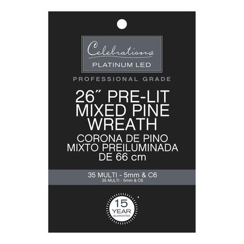 Celebrations Platinum 26 in. D LED Prelit Multicolored Mixed Pine Wreath