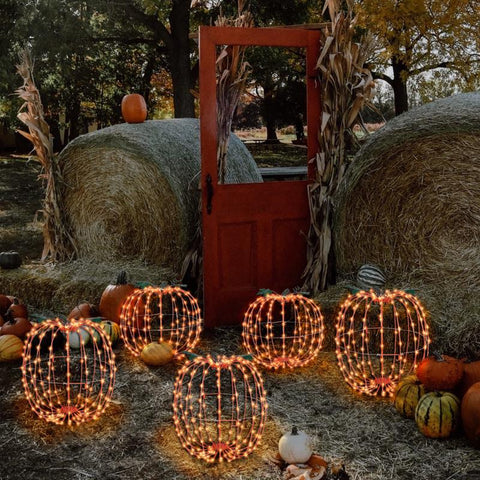 Celebrations Orange 216 ct 16 in. LED Prelit Foldable Pumpkin Halloween Decor