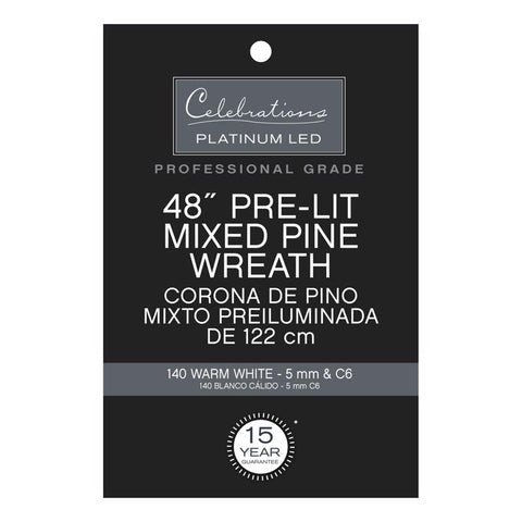 Celebrations Platinum 48 in. D LED Prelit Warm White Mixed Pine Wreath