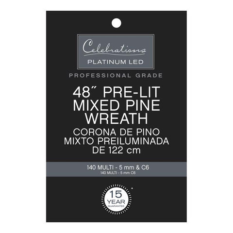 Celebrations Platinum 48 in. D LED Prelit Multicolored Mixed Pine Wreath