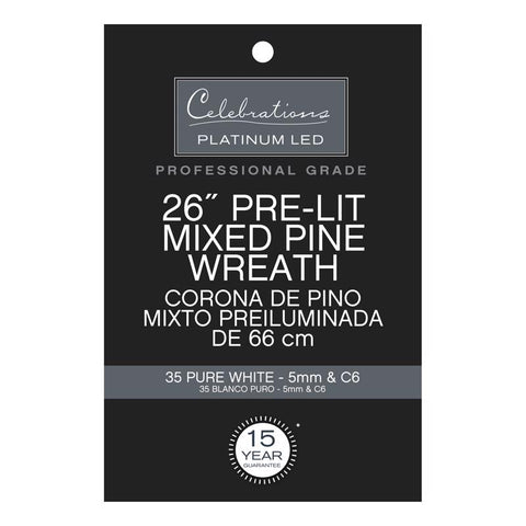Celebrations Platinum 26 in. D LED Prelit Pure White Pine Wreath