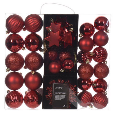 Decoris Red Assorted Ornaments, Pack of 12