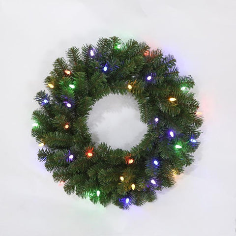 Celebrations 24 in. D LED Prelit Multicolored LED and Multi-Function Northern Pine Wreath, Pack of 12