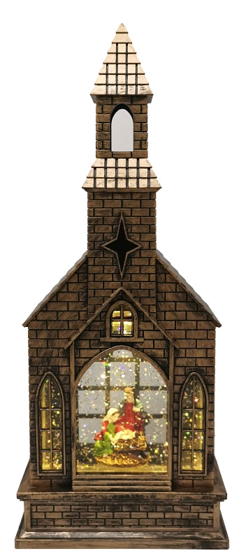 Santas Forest 92814 Glistening Church, 13-1/2 in H, Christmas, Plastic, Gold, Internal Light/Music: Internal Light, Pack of 6
