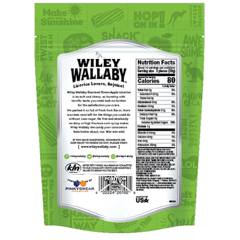 Wiley Wallaby Australian Style Gourmet Green Apple Licorice 10 oz, Pack of 10