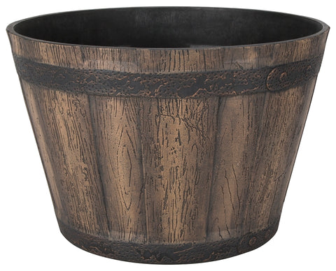 Landscapers Select PT-S056 Barrel Planter, 14-3/4 in Dia, 10 in H, Round, Whiskey Barrel Design, Resin, Weathered Oak, Pack of 6