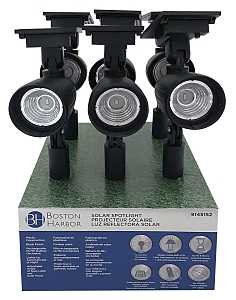 Boston Harbor 26078 Solar Spotlight, NI-Mh Battery, AA Battery, 1-Lamp, Plastic Fixture, Black, Battery Included: Yes, Pack of 6