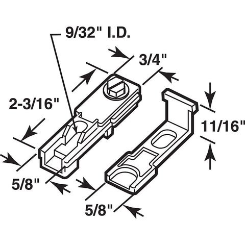 Prime-Line N 6710 Pivot Bracket, 2-3/16 in L x 5/8 in W Base, 5/8 in W x 11/16 in H Clip Dimensions, Plastic/Steel, Pack of 6