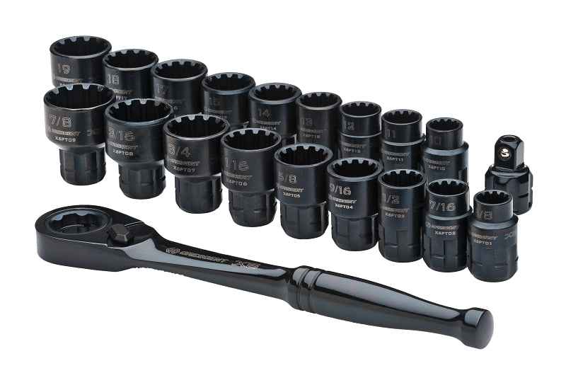 Crescent CX6PT25 Socket Set, Black, Specifications: 3/8 in Drive