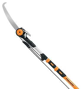 Fiskars 394631-1001 Pole Saw and Pruner, 1-1/4 in Dia Cutting Capacity, Steel Blade, 7 to 16 ft L Extension