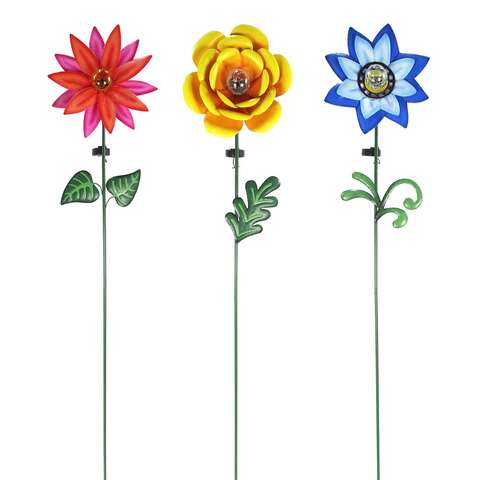 Alpine Multicolored Glass/Metal 60 in. H Flower Solar Garden Stake, Pack of 9