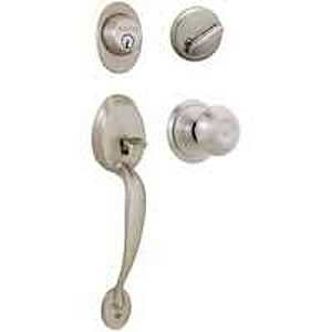 Schlage F60PLYGEO619 Combination Lockset, Mechanical Lock, Knob Handle, Round Design, Satin Nickel, 1 Grade, Metal