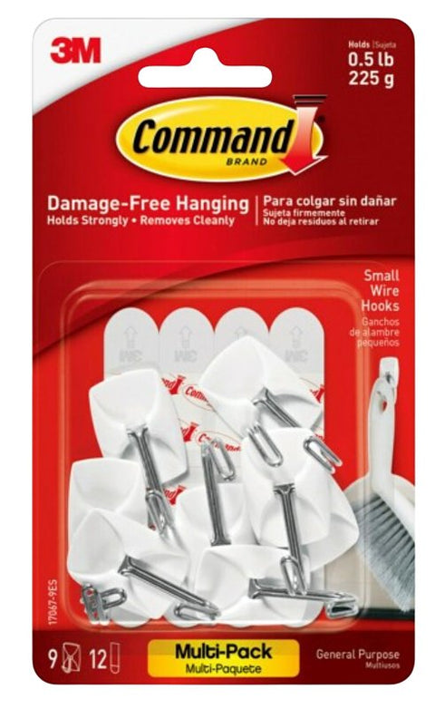 Command 17067-VP Wire Hook, 5/8 in Opening, 0.5 lb, 9 -Hook, Plastic, White