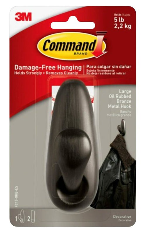Command Forever Classic Series FC13-ORB Decorative Hook, 7/8 in Opening, 5 lb, 1 -Hook, Metal, Oil-Rubbed Bronze, Pack of 4
