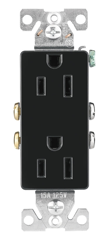 Eaton Wiring Devices 1107BK-C Duplex Receptacle, Nylon, Black, 2-Pole, 15 A, 125 V, Back, Side Wiring, Pack of 10