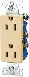 Eaton Wiring Devices 1107V Duplex Receptacle, Nylon, Ivory, 2-Pole, 15 A, 125 V, Back, Side Wiring