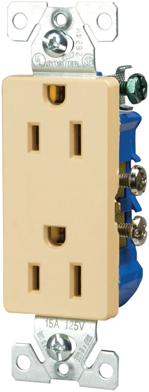 Eaton Wiring Devices 1107V Duplex Receptacle, Nylon, Ivory, 2-Pole, 15 A, 125 V, Back, Side Wiring