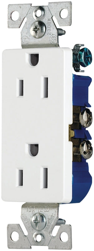 Eaton Wiring Devices 1107W Duplex Receptacle, Nylon, White, 2-Pole, 15 A, 125 V, Back, Side Wiring, NEMA: 5-15R