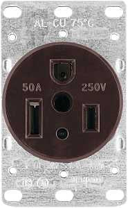 Eaton Cooper Wiring 1254-BOX Power Receptacle, 2 -Pole, 250 V, 50 A, NEMA: NEMA 6-50R, Brown