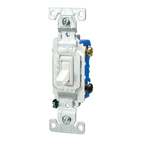 Eaton Cooper Wiring 1303W Toggle Switch, 15 A, 120 V, Polycarbonate Housing Material, White, Pack of 10