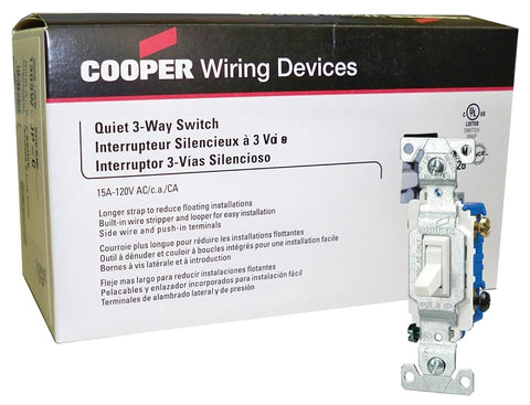 Eaton Wiring Devices 1303W-JP-C Series Toggle Switch, White, Silver Contact, 15 A, 120 V, Polycarbonate Housing Material